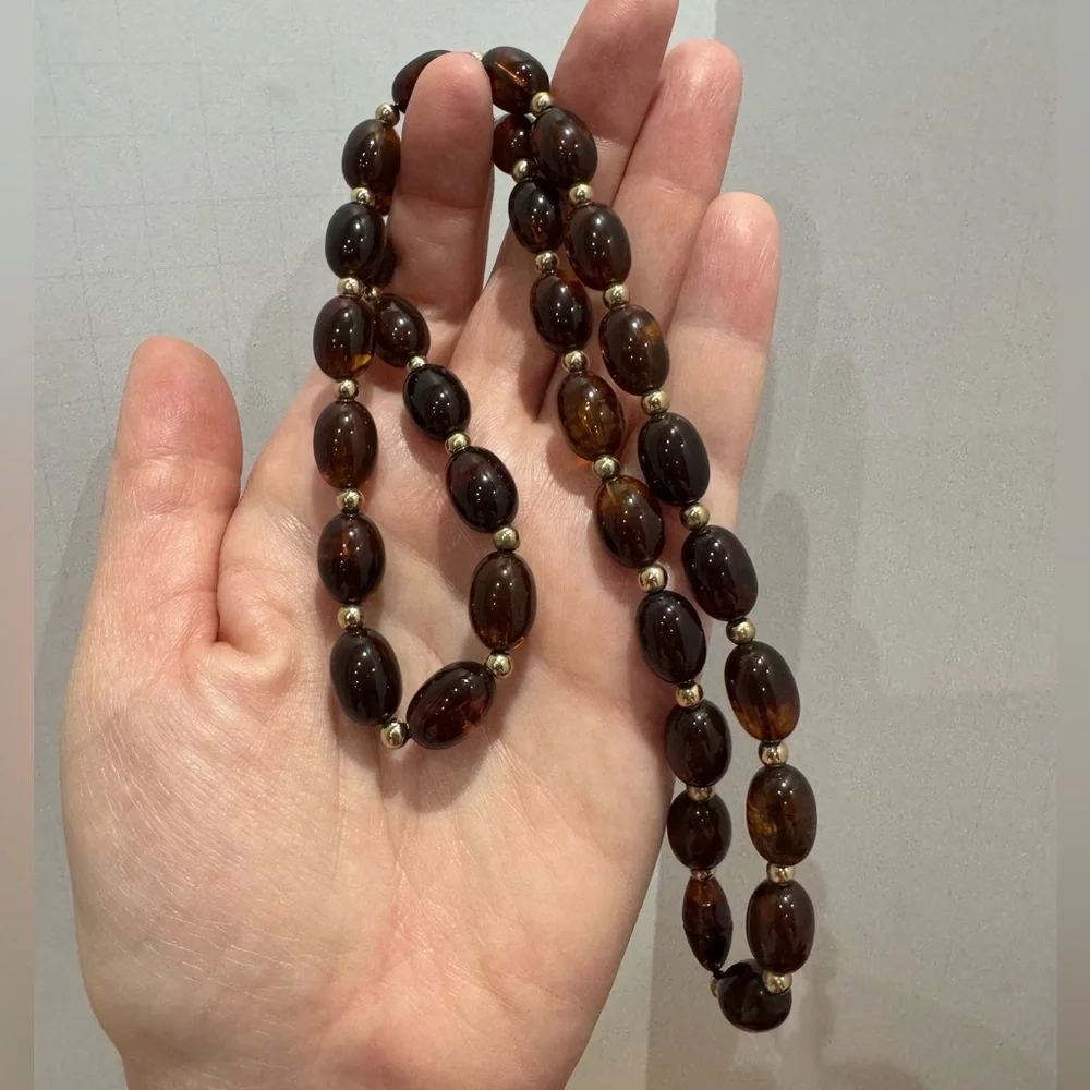 Vintage Elegant Brown Beaded Necklace with twist clasp